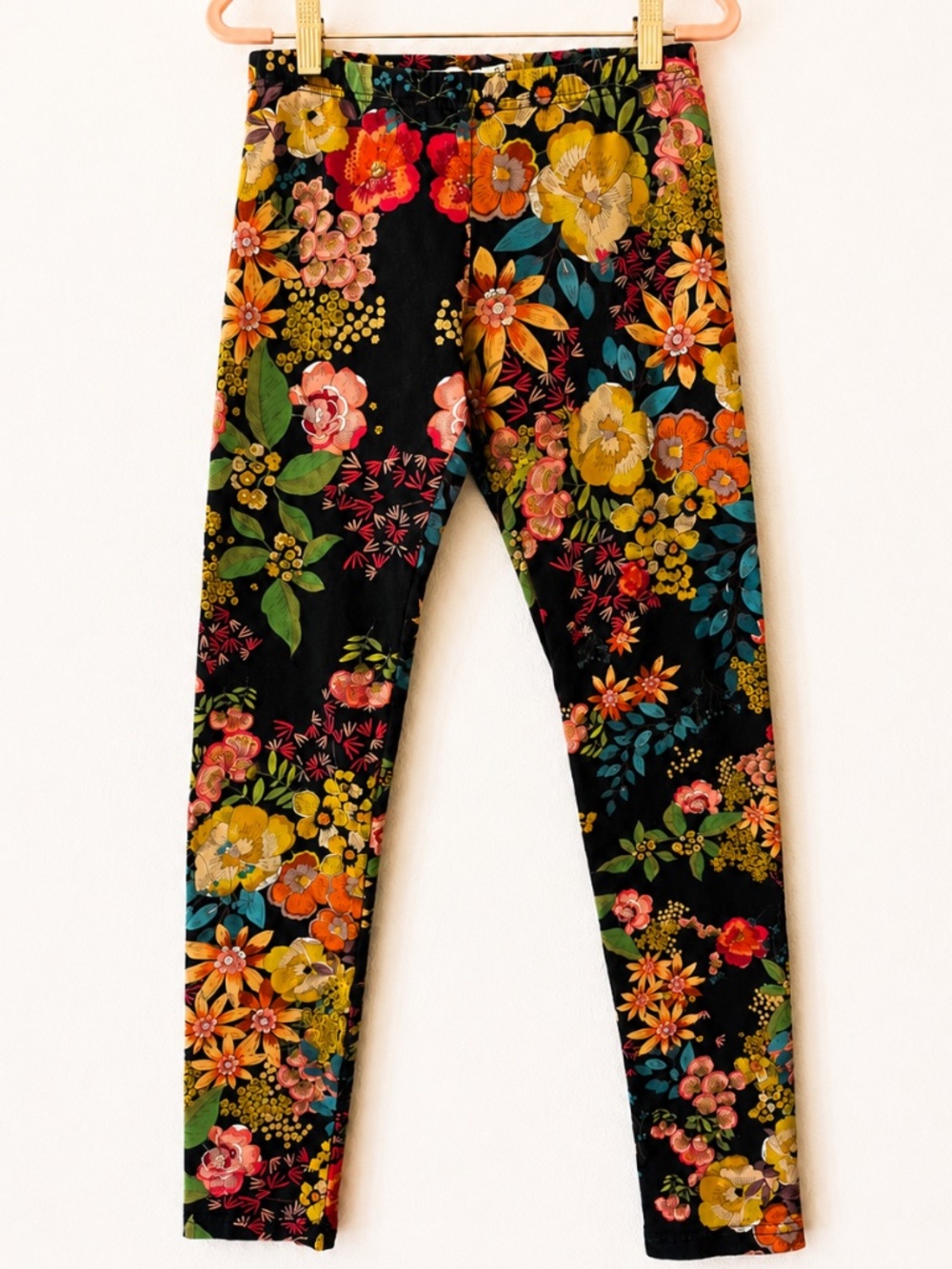 JW Los Angeles Johnny Was XS Black Floral Print Stretch Leggings